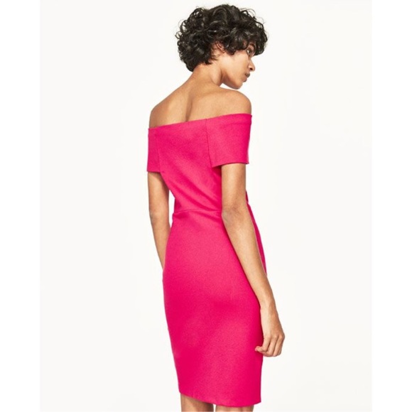 NWOT Zara Off Shoulder Fuchisia/Hot Pink Dress - Picture 2 of 11